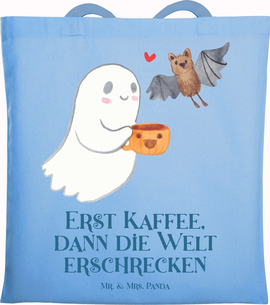 Mr. & Mrs. Panda Tote Bag Gespenst Kaffee - Sky Blue - Geschenk, Shopping Tasche, Schultasche, Einkaufstasche, festivaltasche, Dekoration