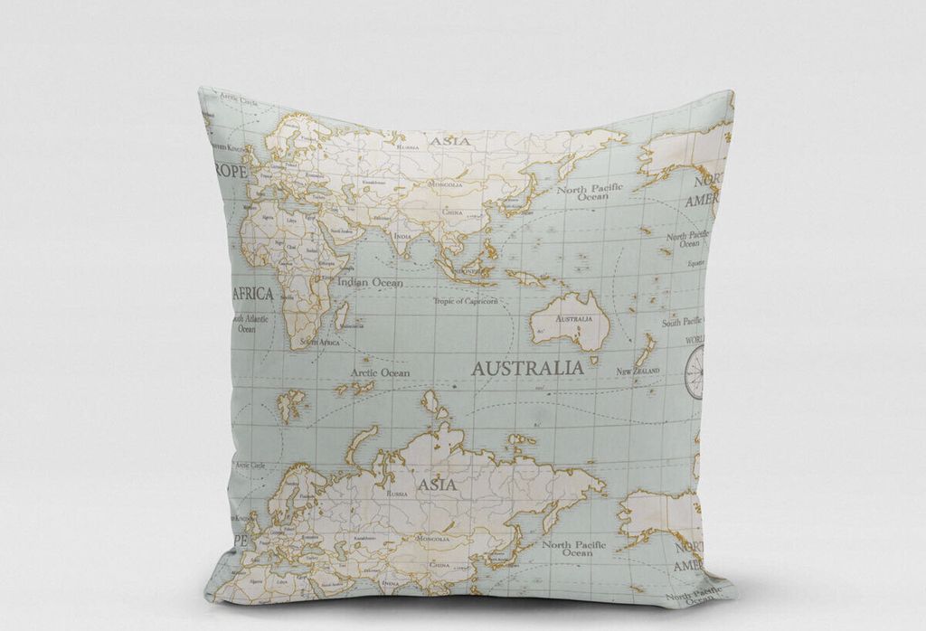 SCHÖNER LEBEN. Kissenhülle Fryett`s Weltkarte hellblau div. Größen Größe 80x80cm (HxB) 80x80cm (HxB) Größe