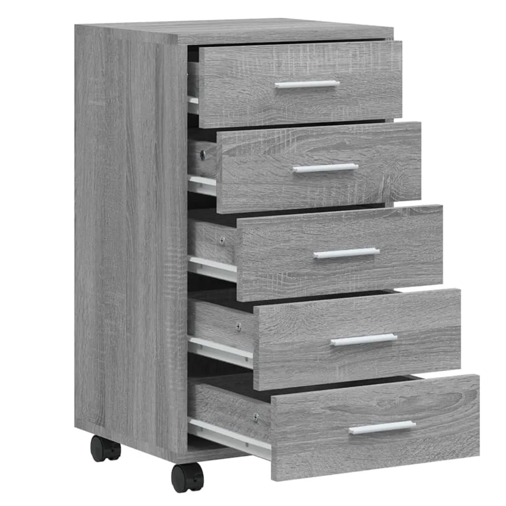 Cassettiera SYFAX™ Grigio Sonoma Legno Multistrato Ruote Salvaspazio Casa - 4