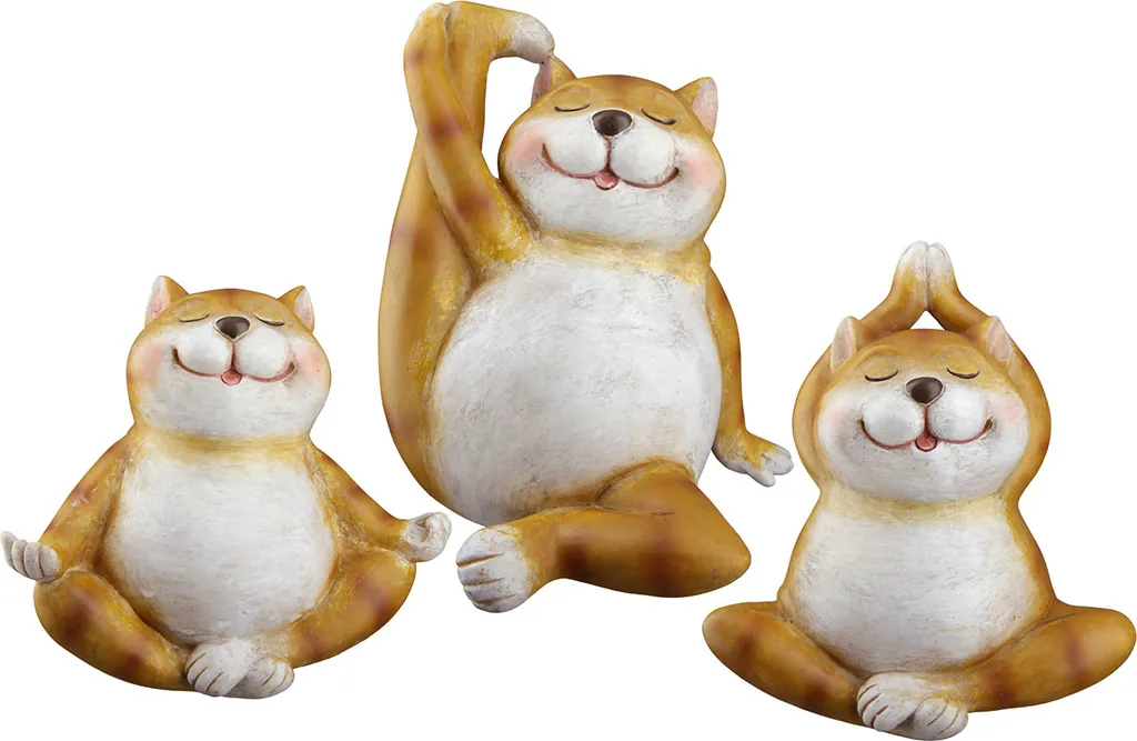 Chat Yoga Trio en Résine Brune Design Moderne 15 cm pour Intérieur