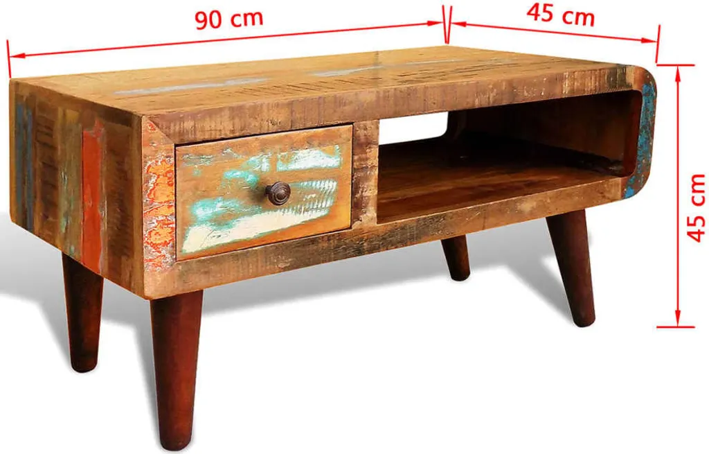 Table Basse de Salon Rectangulaire Bois de Récupération avec Rangement - 6