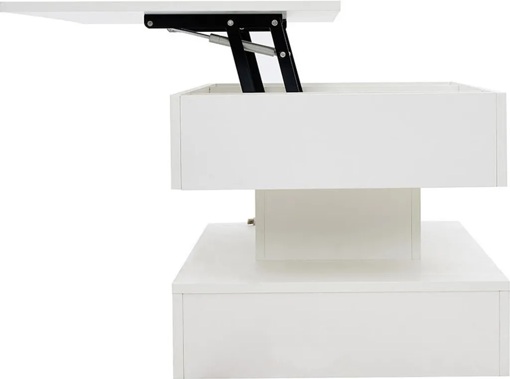 Table basse moderne blanche 100cm à LED avec espace de stockage caché