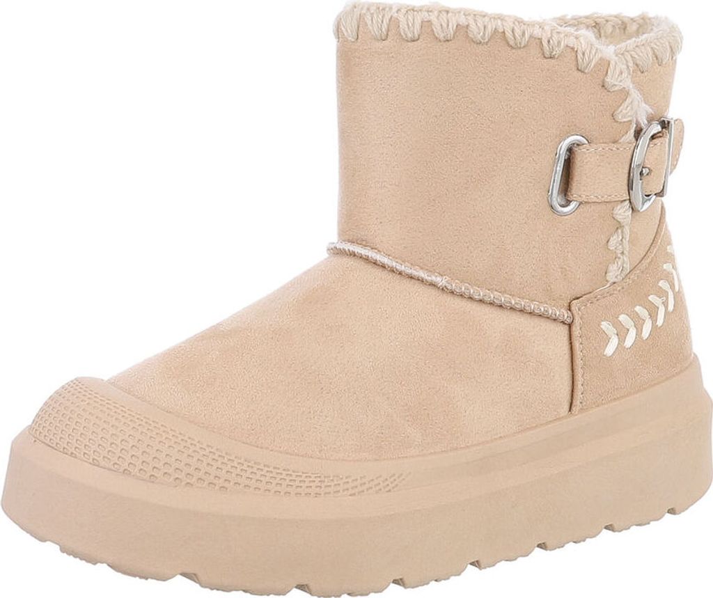 Ital-Design Damen Stiefeletten Plateaustiefeletten Warm gefüttert Wildlederoptik Snowboots 87417652 Beige Gr. 39