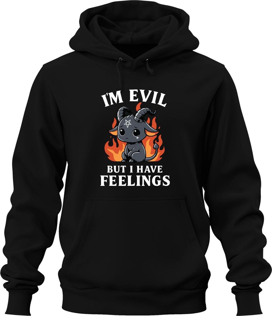 Evil but Feelings Süßer Dämon Baphomet Ziegenbock Gothic Kawaii Uni Hoodie Kapuzenpullover, Schwarz, L
