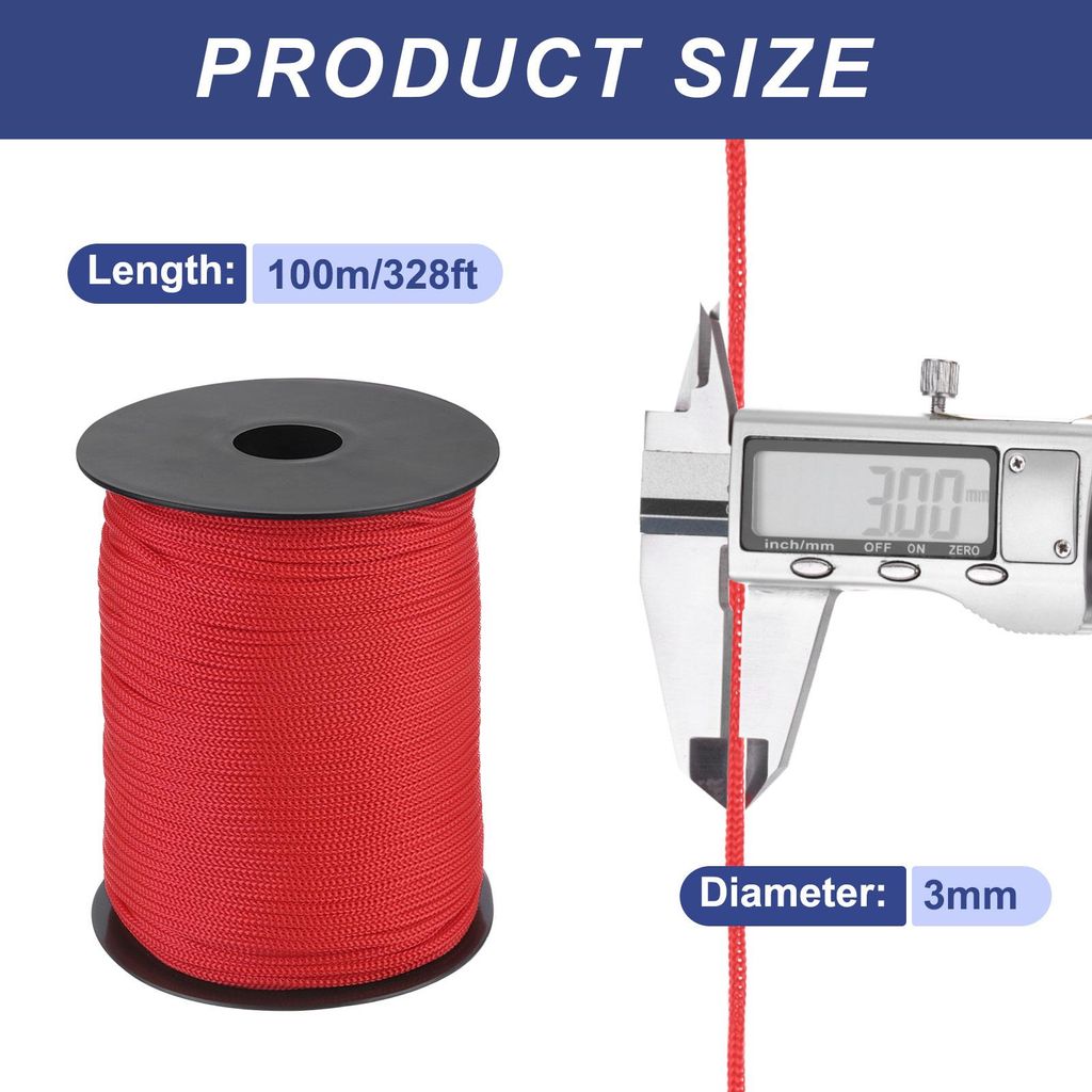 Polypropylen-Seil 3mm Polypropylenseil 10Om PP Flechtleine Textilseil Leine Nylonschnur Schnur Rei?feste Rope Kunststoffseil fš¹r W?scheleine Cam...