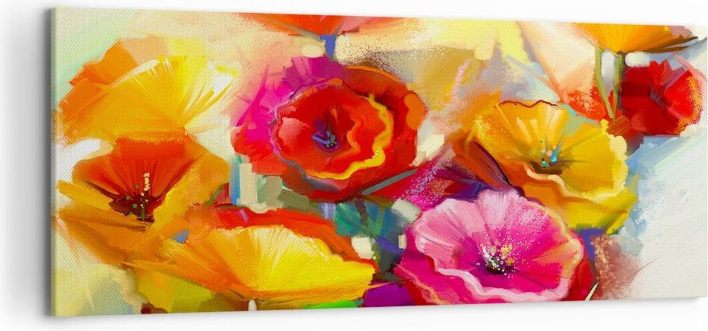 Bild auf Leinwand - Leinwandbild - Blumen Frühling Flora Garten - 120x50cm - Wand Bild - Wanddeko - Leinwanddruck - Bilder - Kunstdruck - Wanddeko...