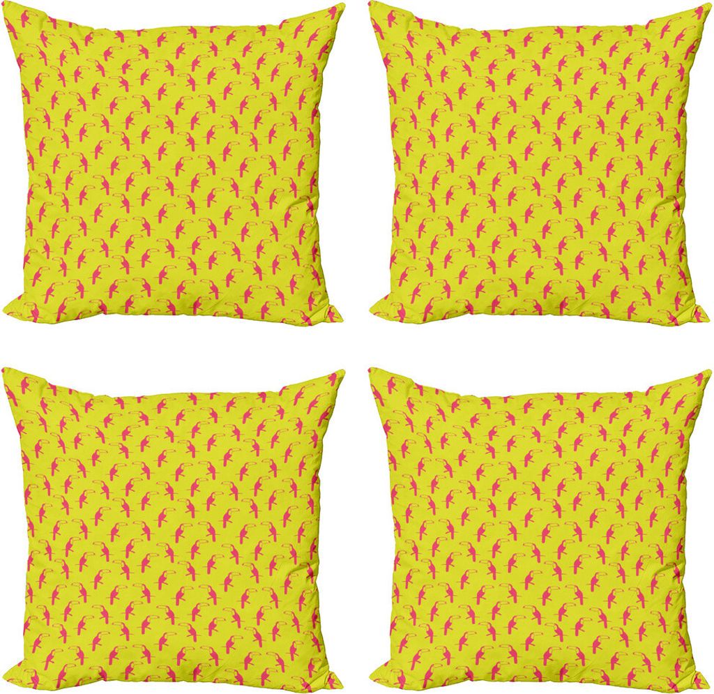 ABAKUHAUS Fuchsie Kissenbezug Set (4 Stück), Tropical Toucan, Moderner Doppelseitiger Digitaldruck, 40 cm x 40 cm, Rosa, Gelb, Grün