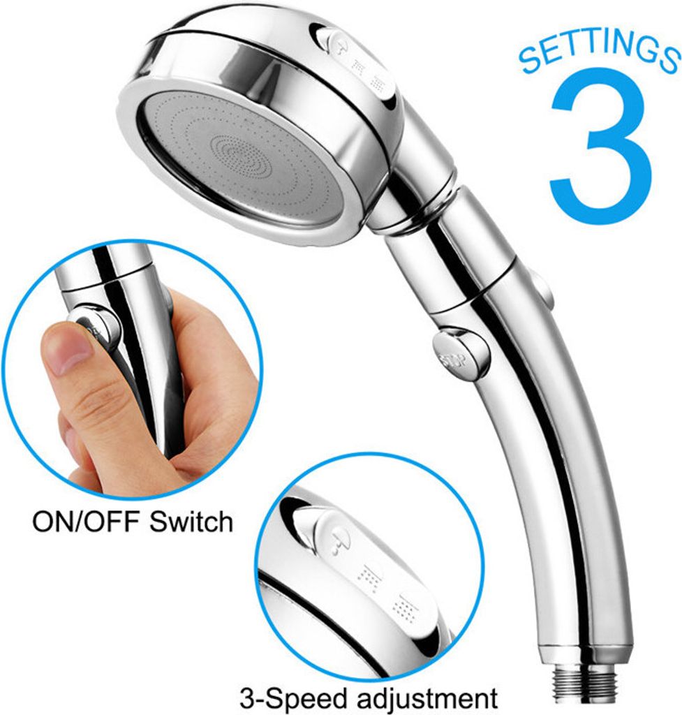 3 Modi einstellbarer Badezimmer-Duschkopf, Hochdruck-Regenwasserspar-Luxus-Home-Hotel-Sprayer-Bad-Duschkopf, silber