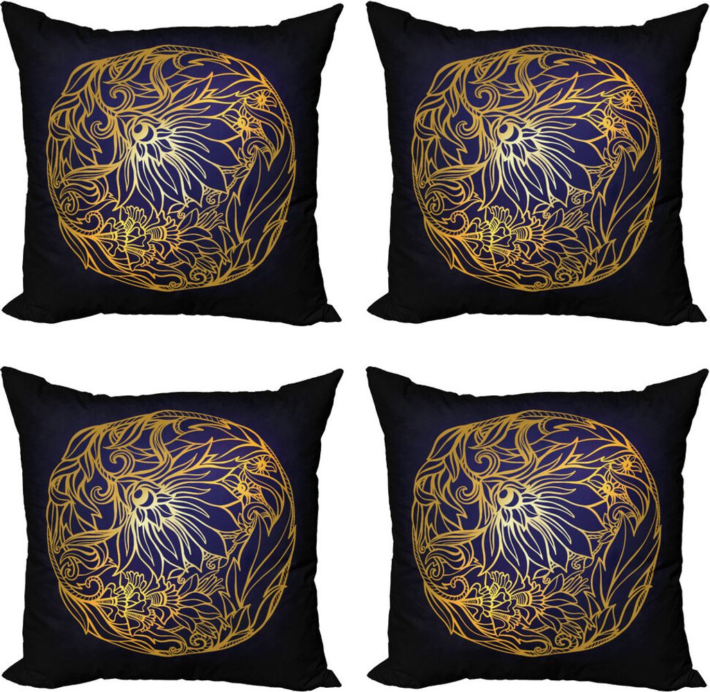 ABAKUHAUS Blumen Kissenbezug Set (4 Stück), Weinlese-runde Komposition, Moderner Doppelseitiger Digitaldruck, 45 cm x 45 cm, Erde Gelb Blassgelb