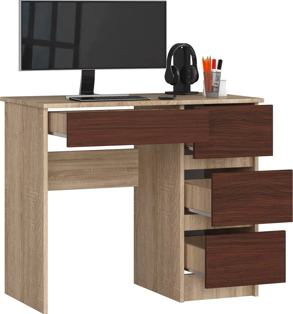 Scrivania Moderna BDW 4 Cassetti Destra Rovere Sonoma | Mobile PC