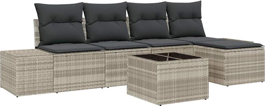 vidaXL Sofa Set mit Kissen 6 pcs Hellgrau Poly Rattan