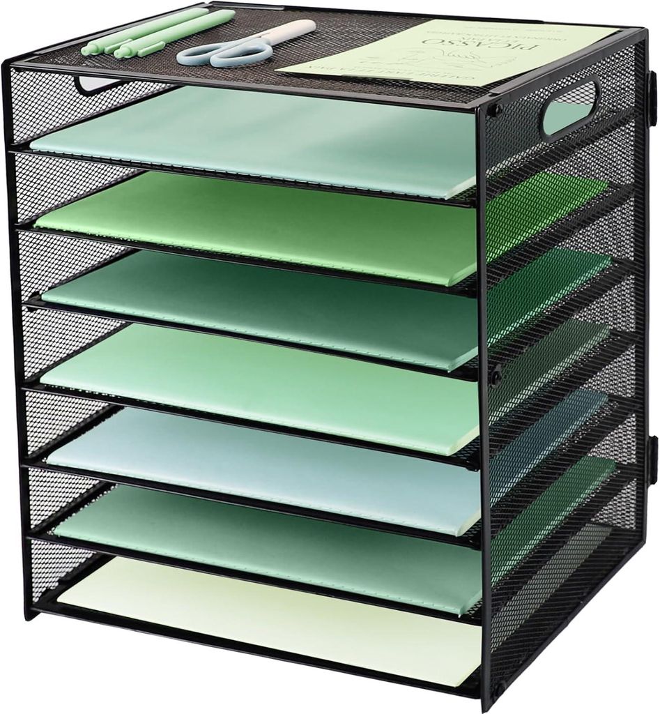 IOUGDEC 8 FACHTMELTE METAL LIEBTE TABELAGE, A4 -MESH -Einsatz in Tablett, Office Desk Organizer, Dokumenthalter, Dateimagazinpapier Schwarz