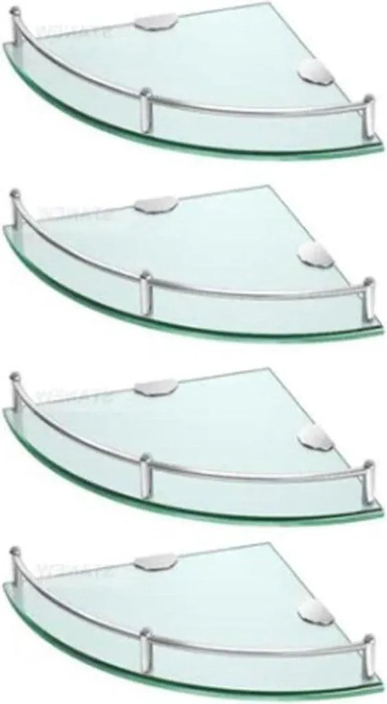 Gain de place douche : Étagère d'angle en verre trempé à 4 niveaux aluminium