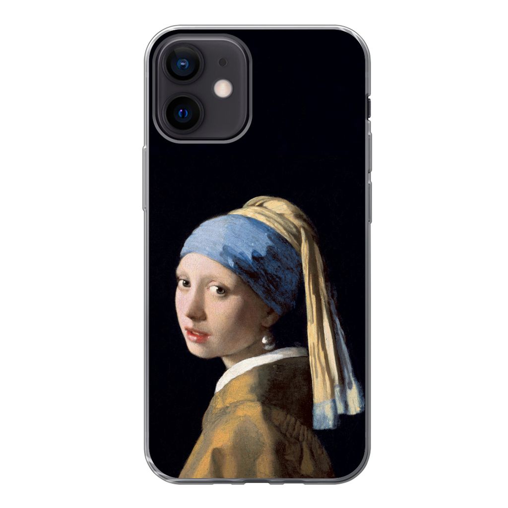 MuchoWow Handyhülle Schutzhülle Hülle für iPhone 12 Mädchen mit Perlenohrring - Vermeer - Kunst Silikon Softcase Handy Hülle - Schutzhülle