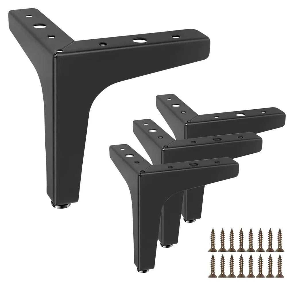 Pied de Meuble Design en Métal Noir 10 cm - Lot de 4 Supports Robustes