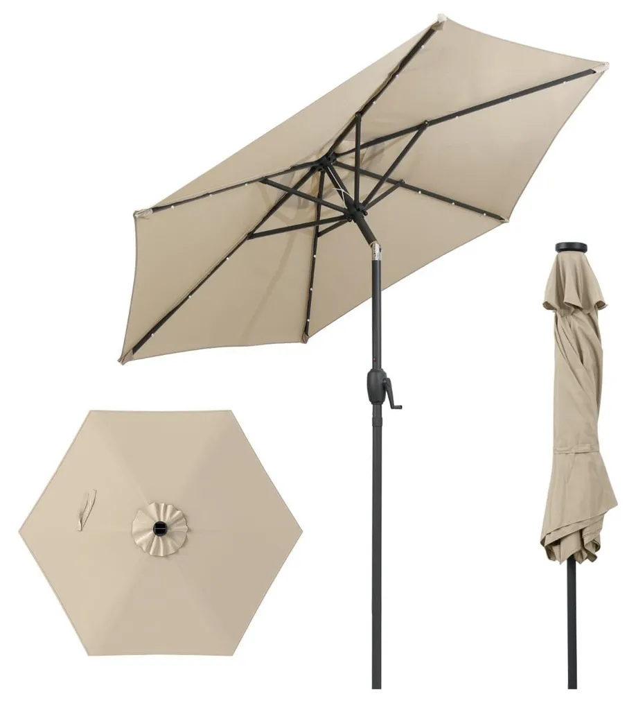 Grand Parasol Droit LED Solaire 230cm - Équipement Terrasse Haute Qualité