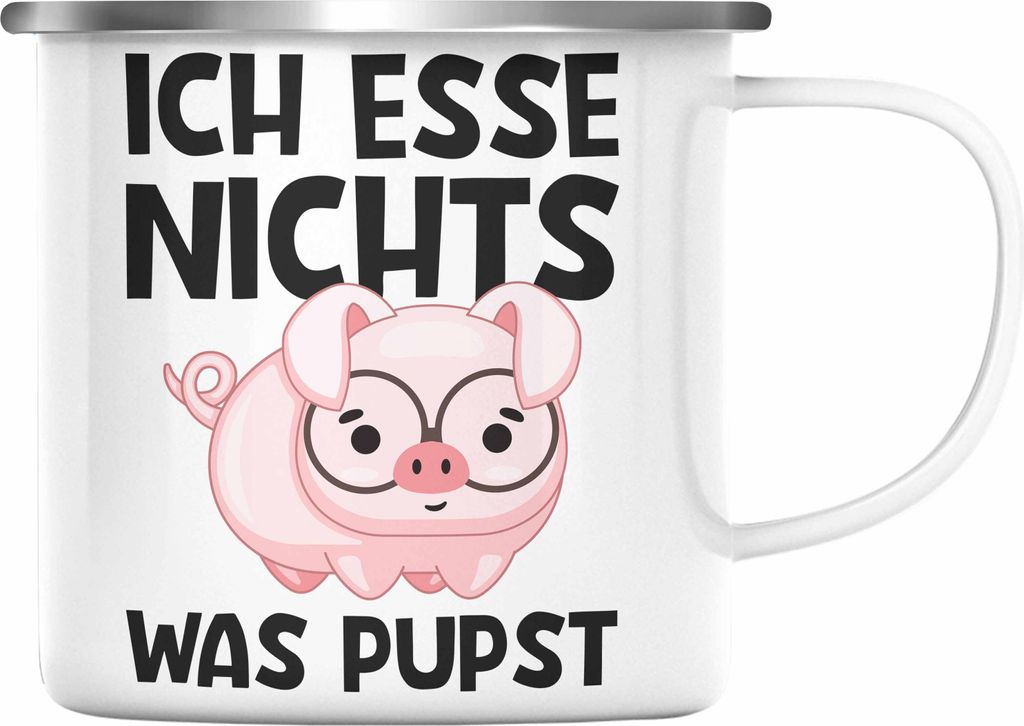 Trendation - Veganer Geschenk Lustige Emaille Tasse Vegetarier Geschenkidee Emaille Tasse Lustig für Geschenkset oder Geschenkbox (Silber)