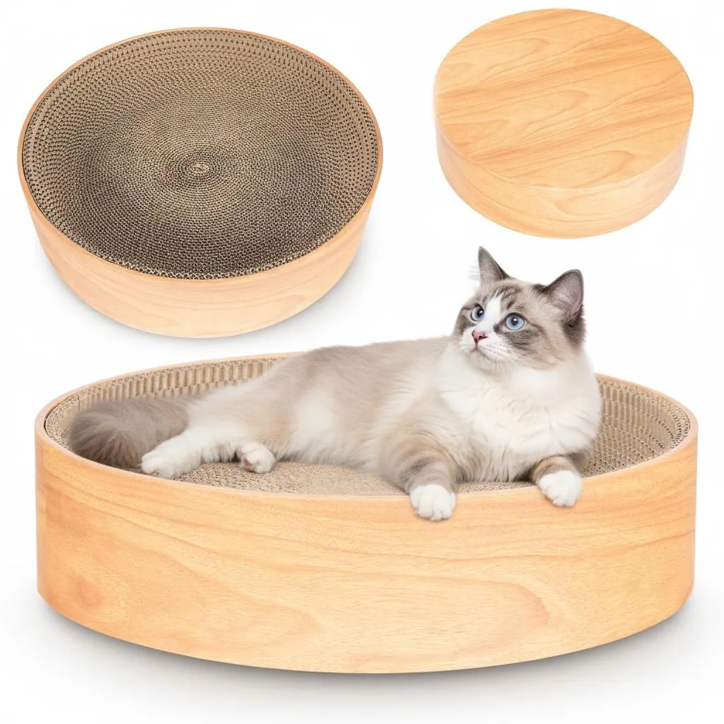 Tiragraffi COIL, letto per gatti, tiragraffi per gatti, lettino per gatti, letto ecologico, MDF, moderno, confortevole, altezza: 10 cm