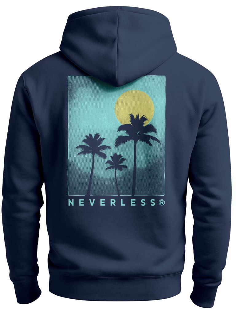 Herren Sweatjacke Backprint Palmen Zipjacke Zip-Hoodie Sunset Design Männer Beach Vibes Fashion Streetstyle Neverless