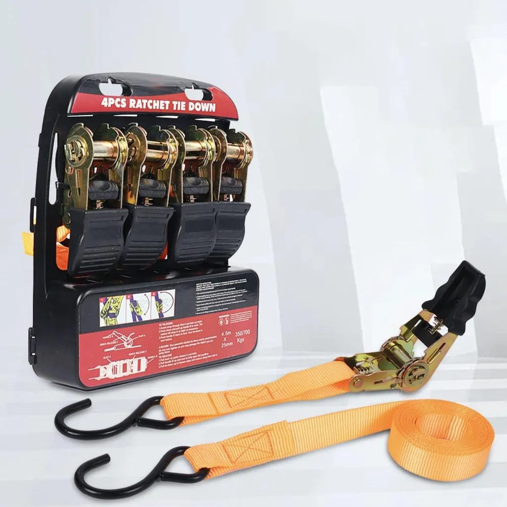 Sangles en polyester orange avec cliquet de serrage robuste - 2 unités