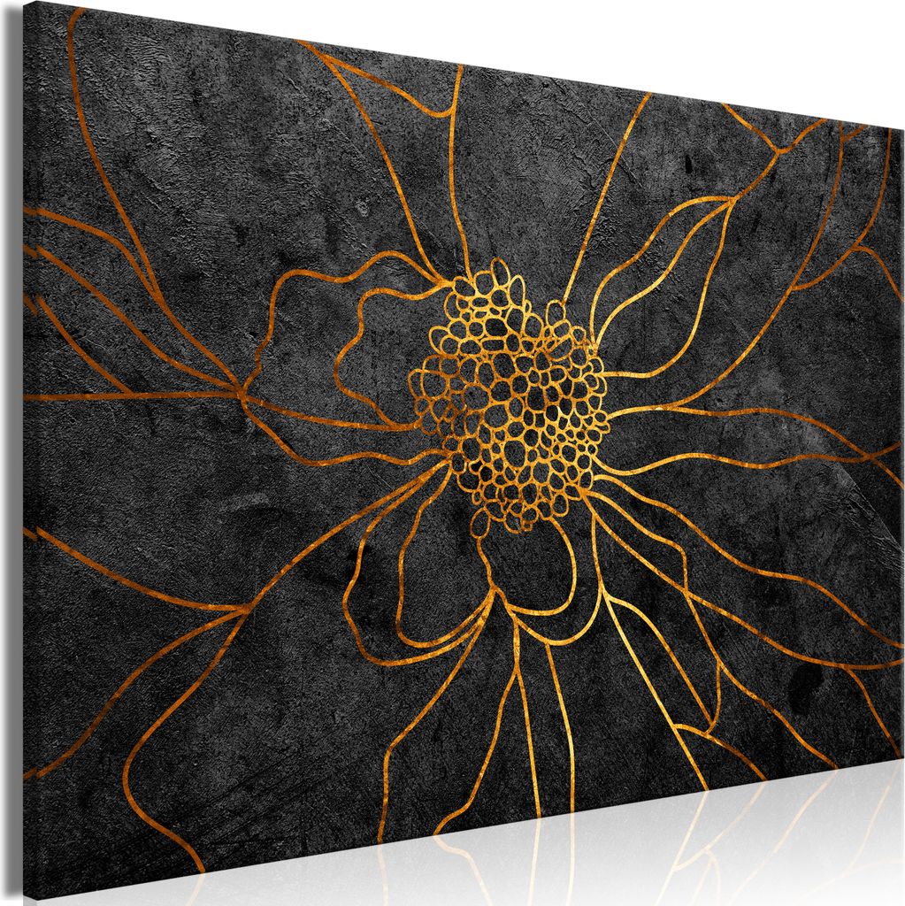 Italienischer Leinwand Leinwandbild - Flower in Gold (1 Part) Wide 90x60 cm Blumen b-A-0860-b-a