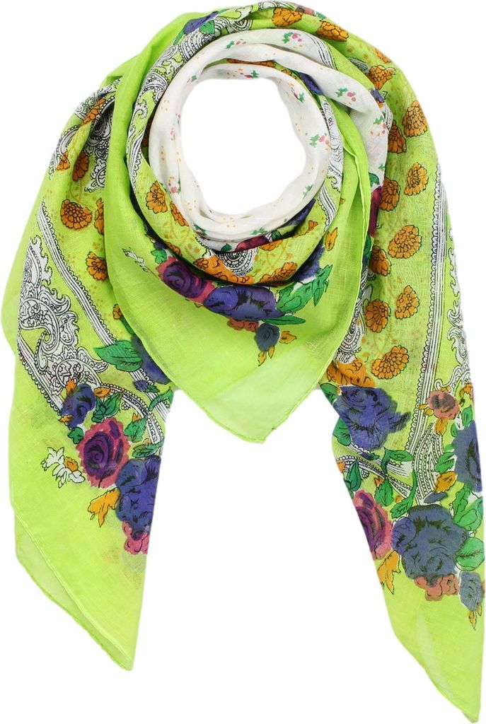Baumwolltuch - Blumenmuster 2 grün hell - quadratisches Tuch