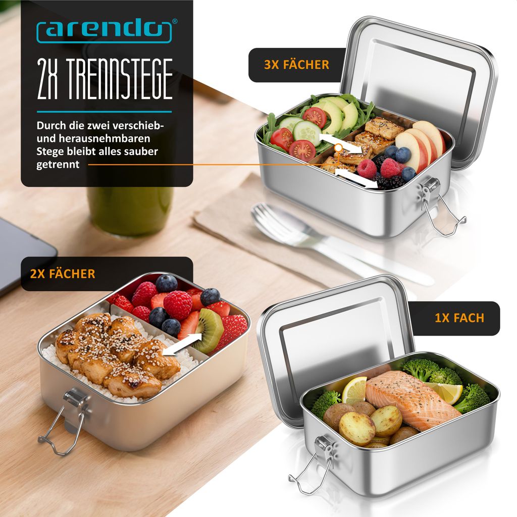 Arendo Lunchbox für Kinder und Erwachsene, Edelstahl