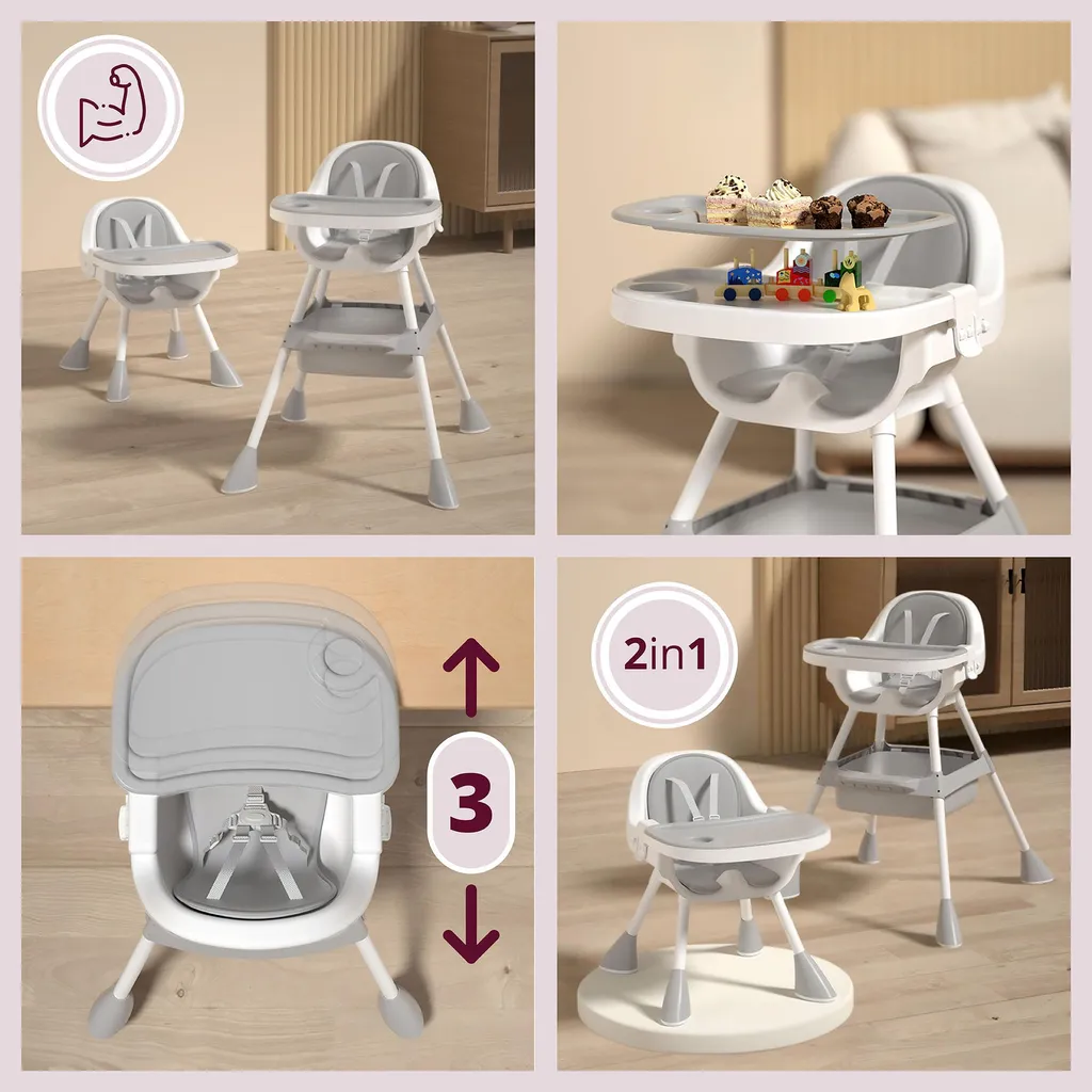 Chaise Haute Bébé Evolutive Magnolia Moby-System Grise en Bois