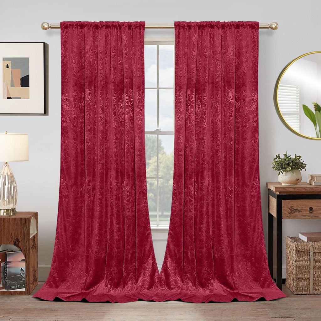 Lot de 2 rideaux en velours à motifs floraux, opaques, avec Image du produit 