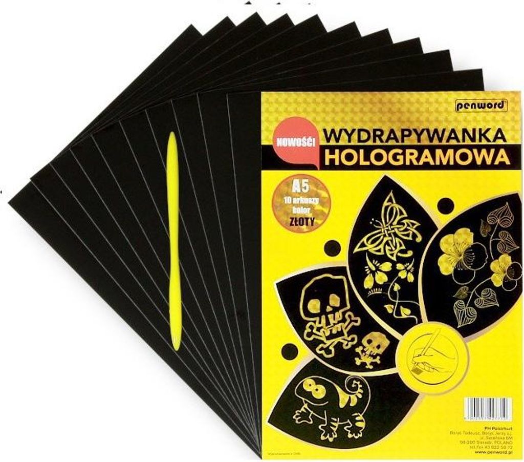 Hologramm-Rubbelblock A5 10 Blatt + Federschreiber Gold