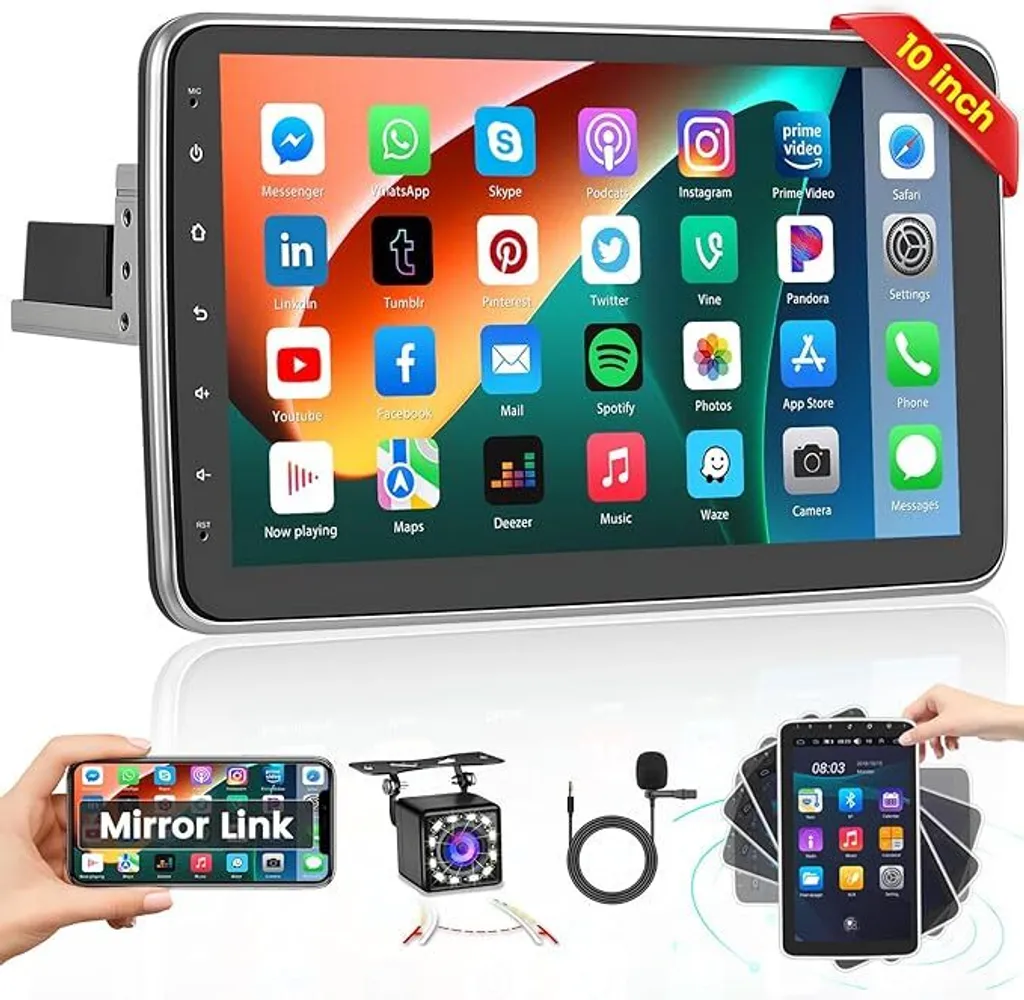 Station multimédia de voiture 1 Din Écran tactile 10 pouces Android
