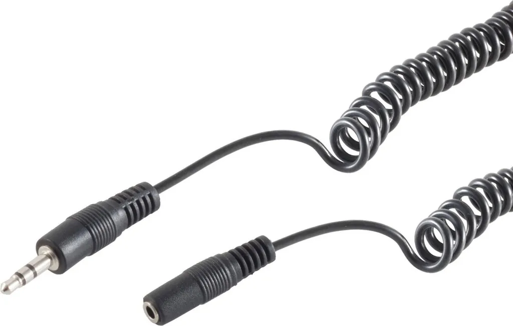 Câble Jack 3,5mm Mâle Femelle Spiralé 5m - Rallonge Audio Stéréo Noire