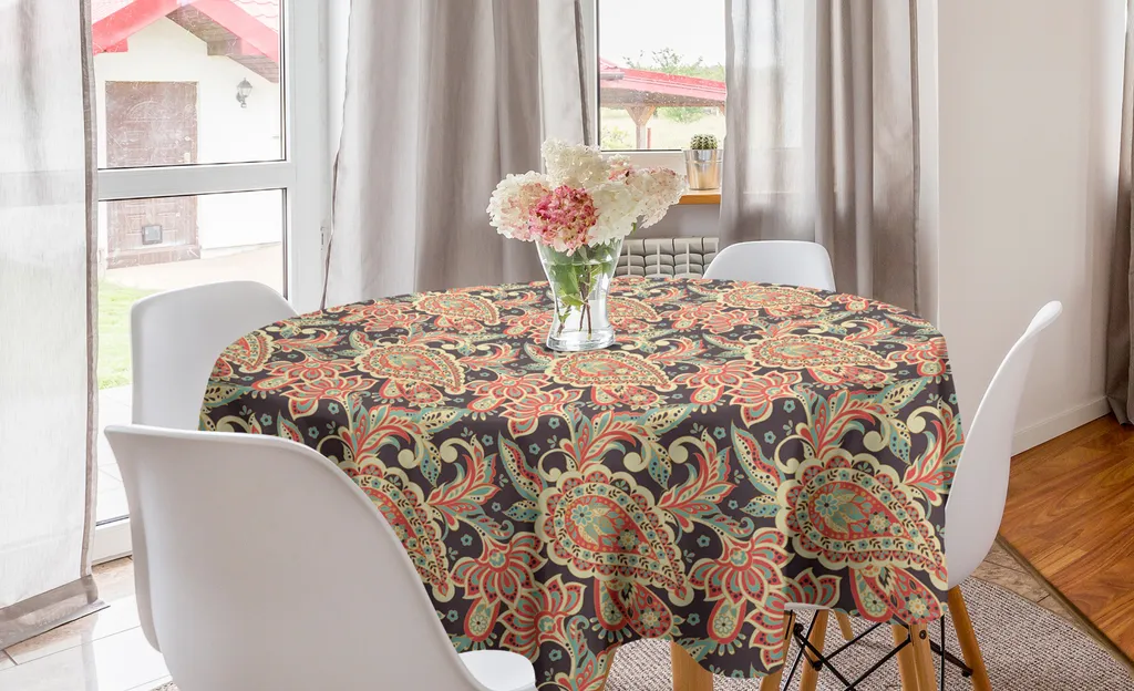 Tovaglia Rotonda 150 cm ABAKUHAUS Batik Paisley | Alta Qualità Satinata