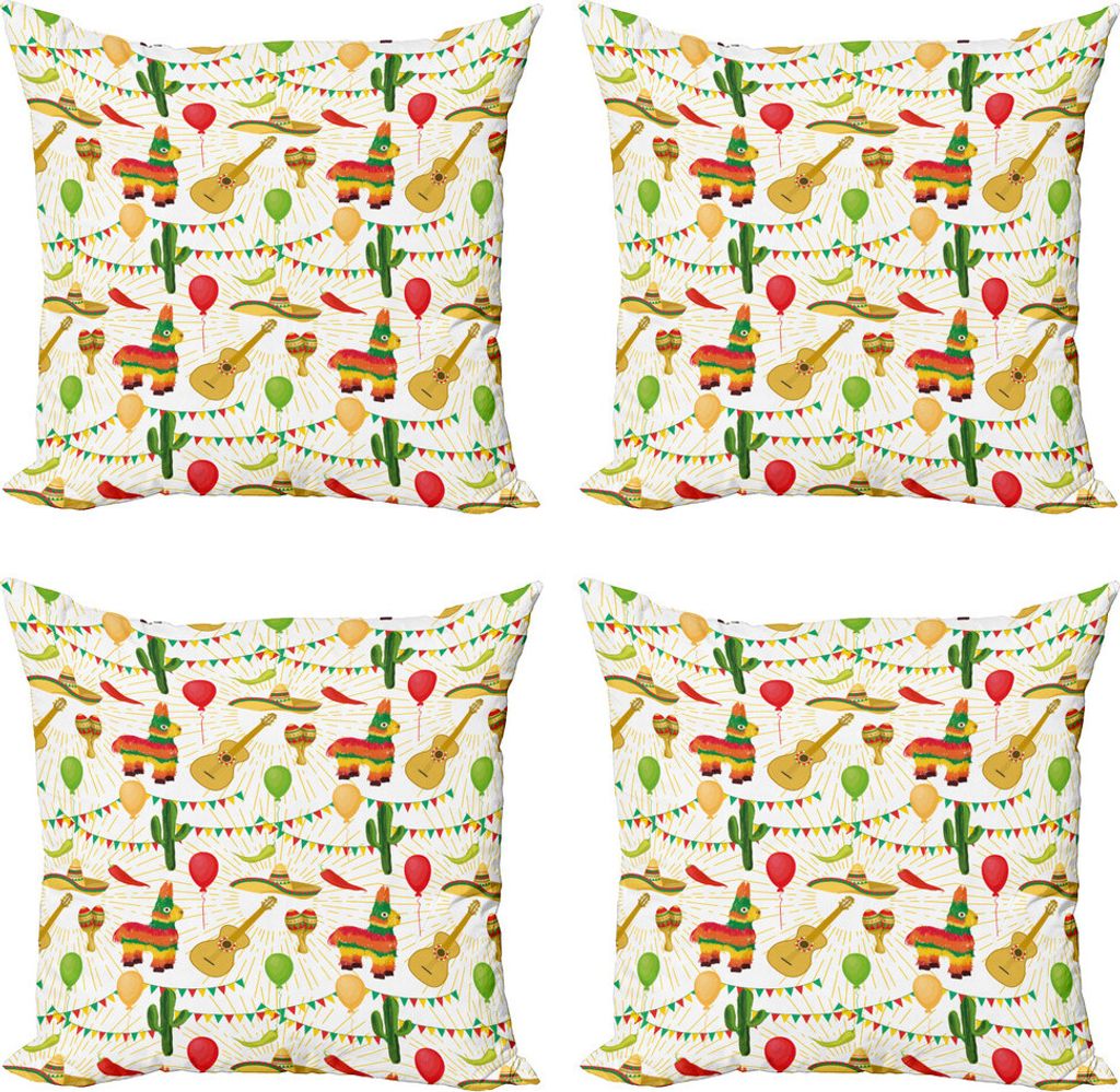 ABAKUHAUS Cinco de Mayo Kissenbezug Set (4 Stück), Mexican Folk-Elemente, Moderner Doppelseitiger Digitaldruck, 45 cm x 45 cm, Mehrfarbig