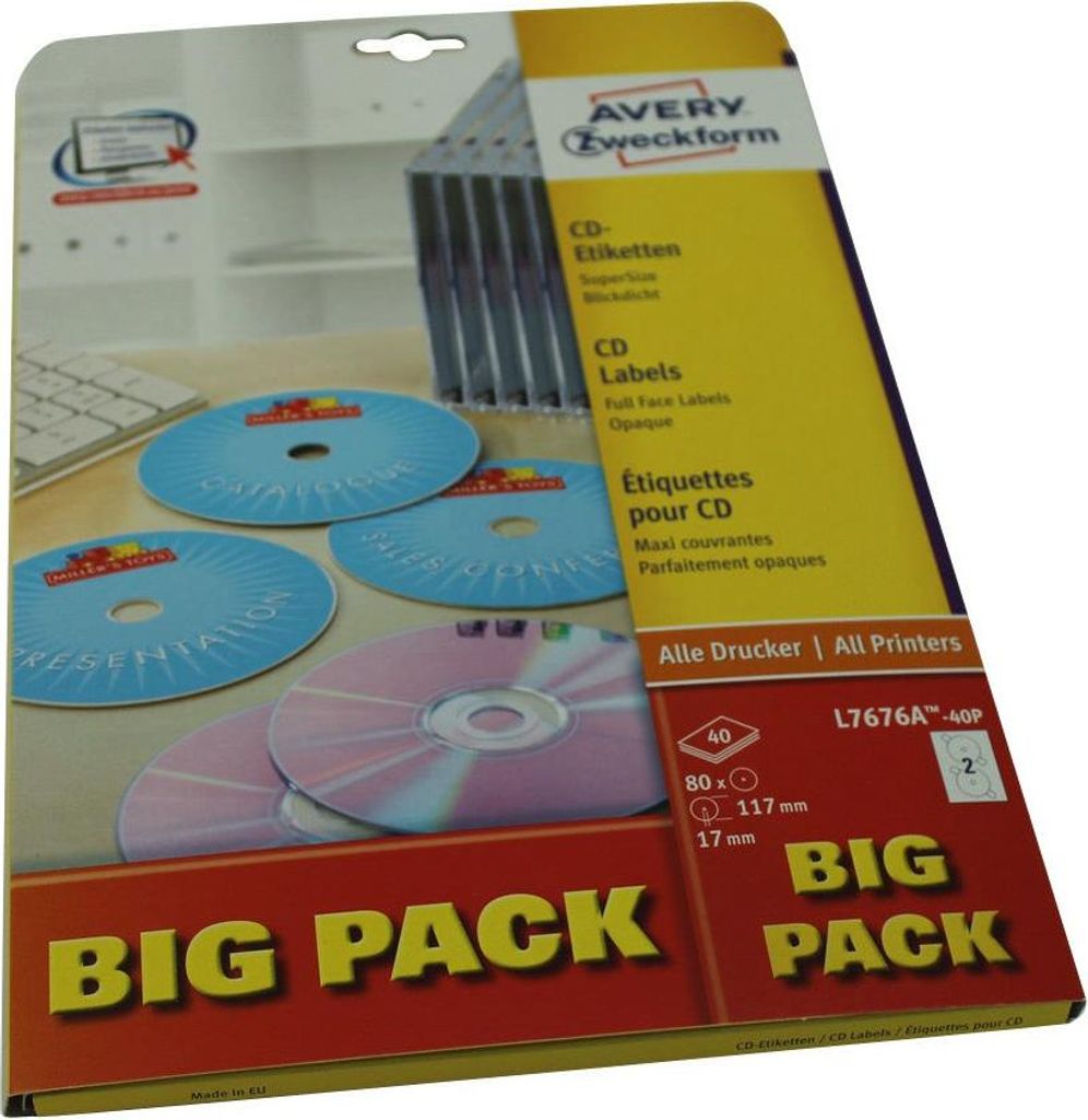 CD-Etiketten SuperSize A4 117mm 40 Bogen/80 Etiketten weiß