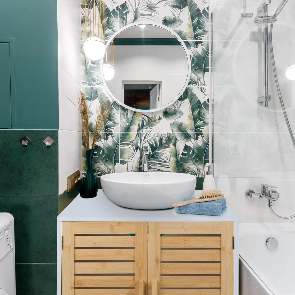 Meuble sous vasque en bambou style scandinave pour salle de bain Zen