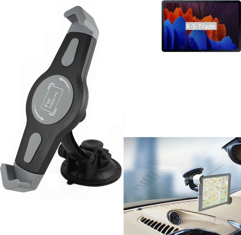 K-S-Trade Scheiben-Halterung für Tablets kompatibel mit Samsung Galaxy Tab S7 LTE KFZ Tablet Saugnapf Auto Halterung Windschutzscheibe Holder Halter