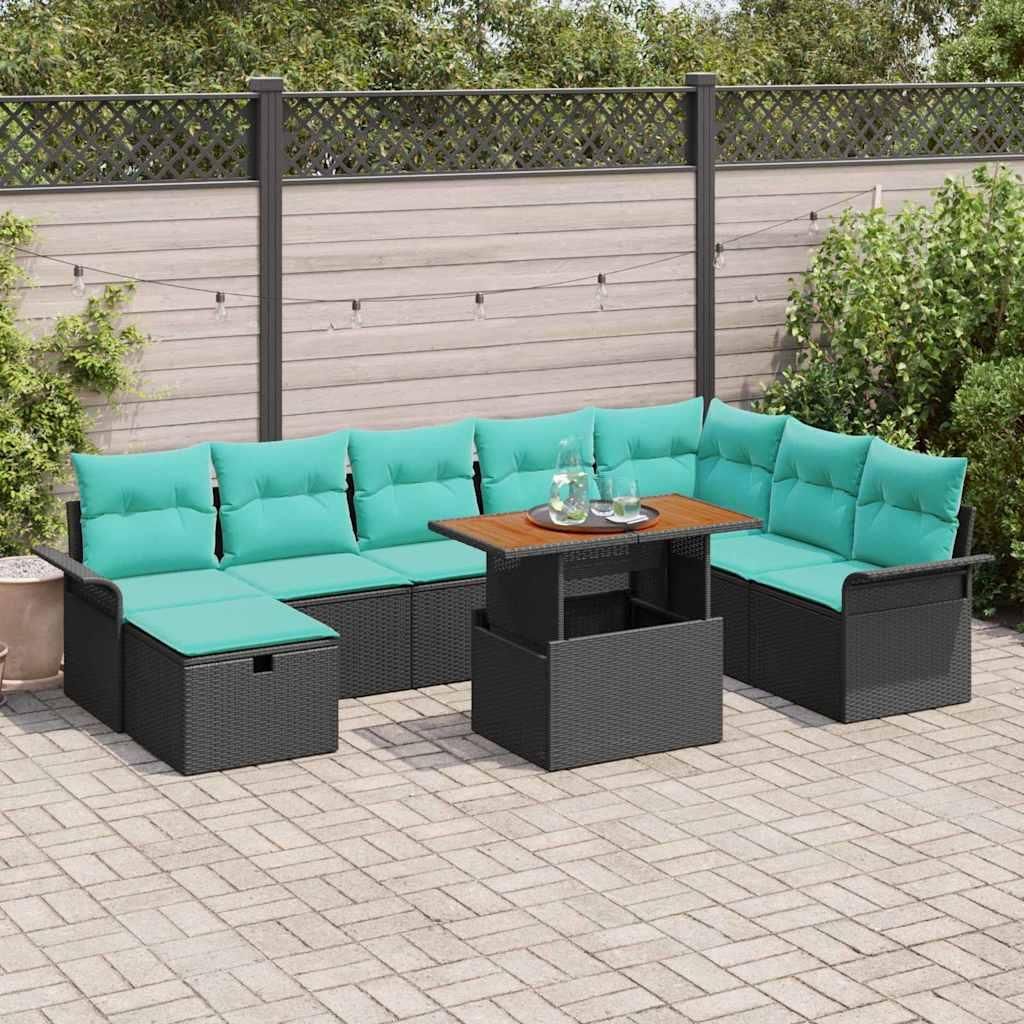 Maison Exclusive - Garten-Sofa-Set 9 pcs Schwarz Poly-Rattan