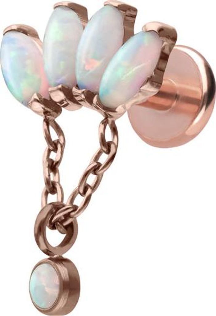 Ohrpiercing, Nasenpiercing Titan Labret mit Push Fit LOTUSBLÜTE + SYNTHETISCHE OPALE RoséGold Stablänge: 5mm | Stabstärke: 1,2mm