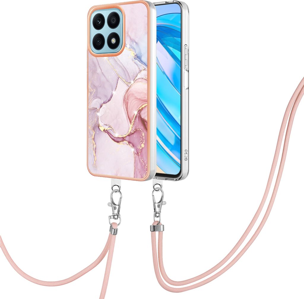Handykette Hülle für Honor X8a Muster TPU Schutzhülle mit verstellbarem Tragegurt Kupfer