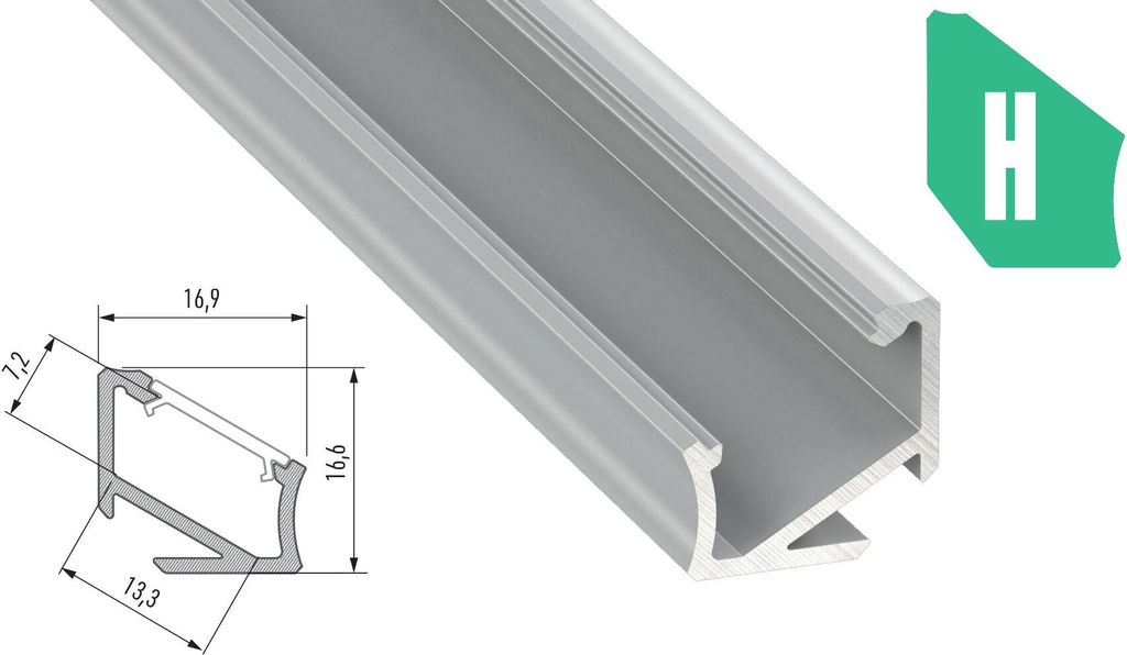 LED Aluminium Eckprofil PD-H 1 Meter Aluprofil Leiste Silber eloxiert für 12mm LED Streifen milchige Abdeckung inkl. Endkappen
