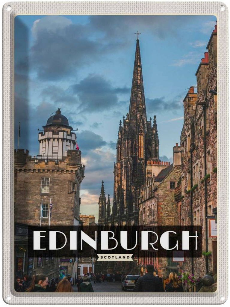 vianmo Blechschild 40x30 cm Edinburgh Scotland Altstadt Bildmotiv Reisemotiv Abenteuer Reisen Straße Stadt Urlaub