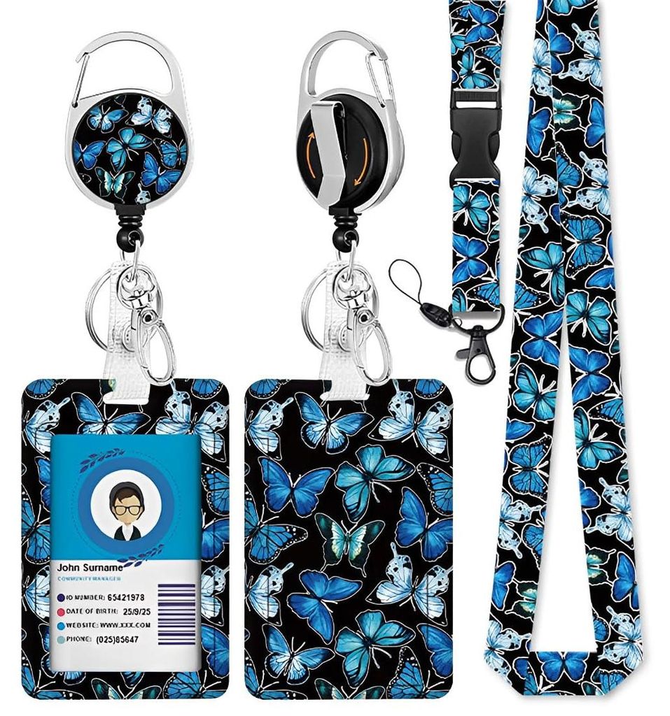 Ausweishalter mit Riemen, Ausweishalter mit abnehmbarem Lanyard, einziehbarer Ausweishalter, abnehmbare Namensschildclips, Halsband, Bürogeschenke...