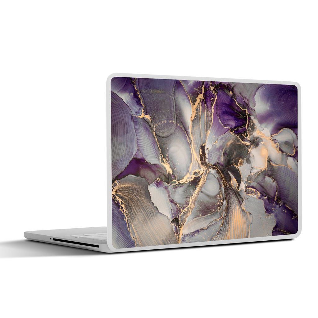 MuchoWow Laptop Aufkleber Sticker Cover Gold - Lila - Marmor 31x22.5 cm - Laptop-Deko