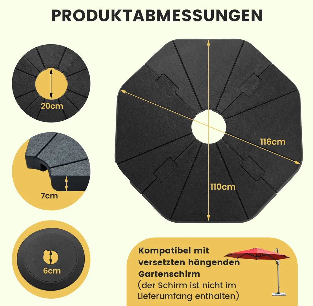 Support parasol de marché 4 segments lestable pour terrasse et jardin