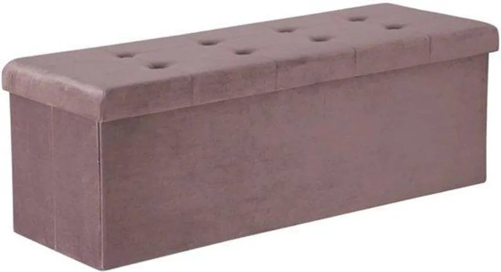 Banc en velours rose capitonné avec grand espace de stockage interne
