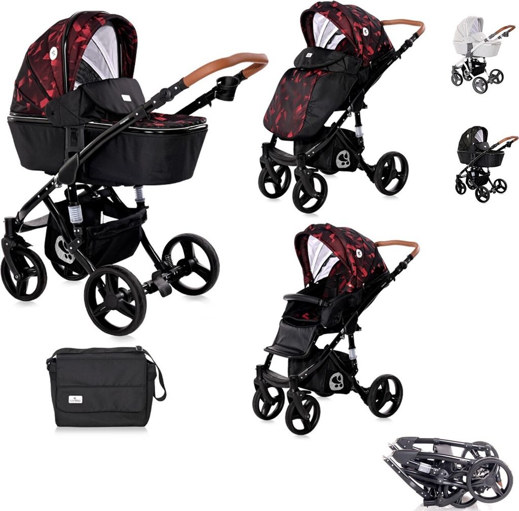Lorelli Kombikinderwagen Rimini 2 in 1 Tragewanne Sportsitz Wickeltasche faltbar rot-schwarz