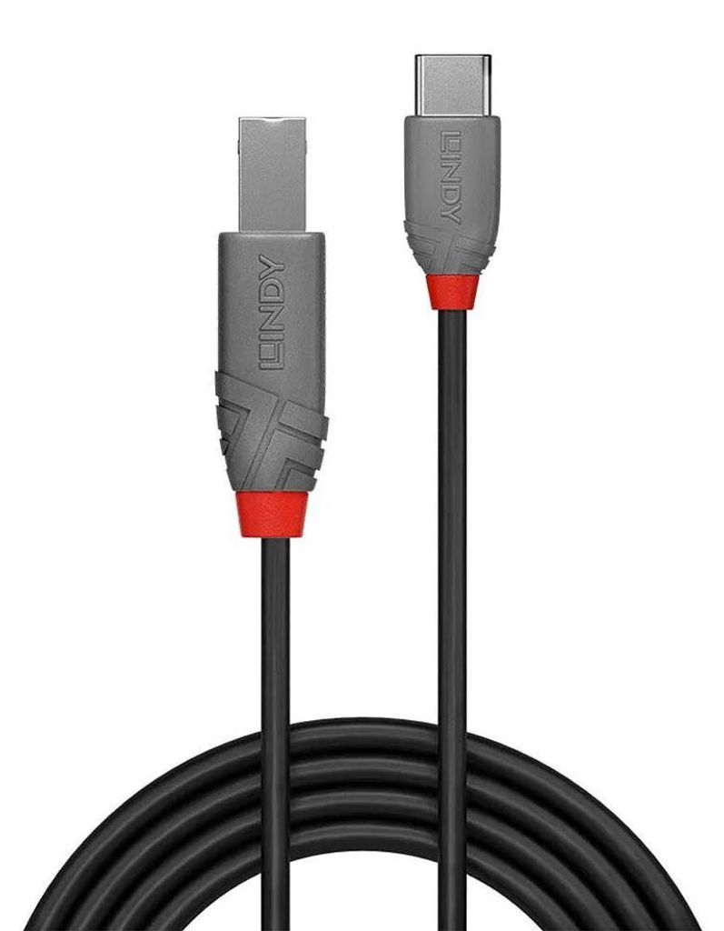 LINDY 3m USB 2.0 Typ C an B Kabel, Anthra Line