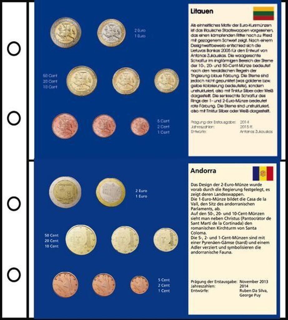 Prophila Collection 6 Stück Euro-Vordruck-Tabletts von 6 Ländern (Kroatien, Litauen, San Marino, Monaco, Vatikan, Andorra)