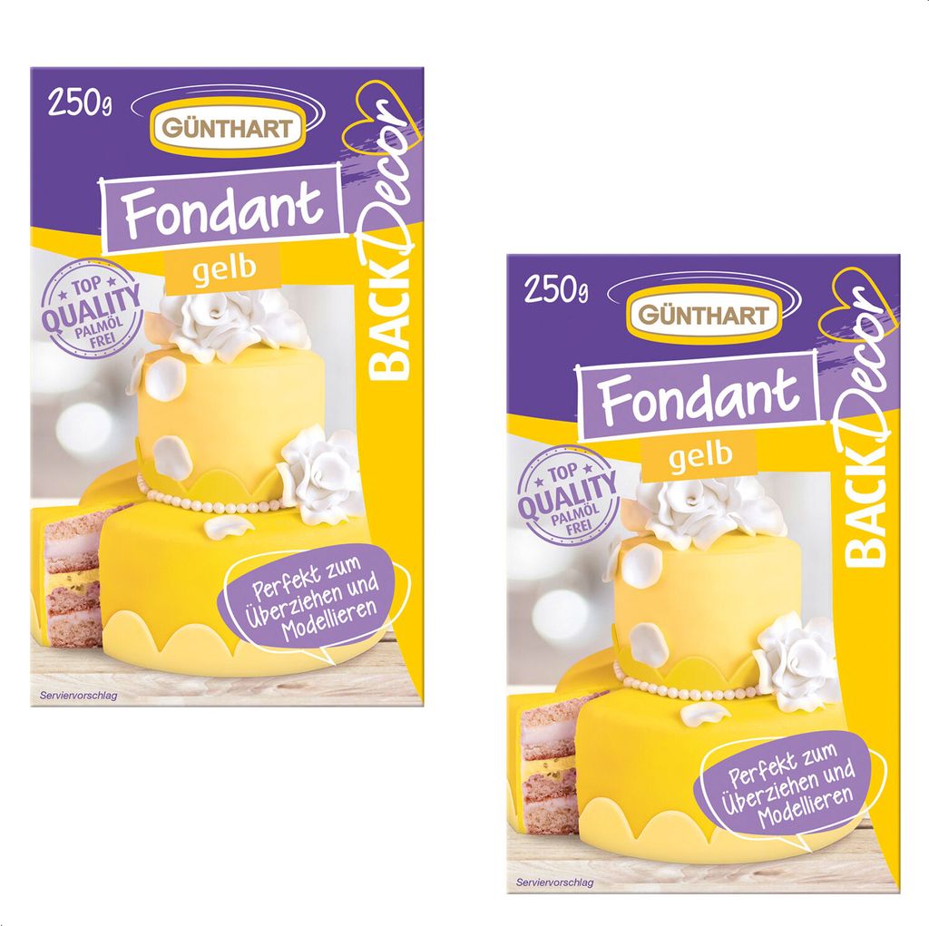 BackDecor Fondant gelb, 2 x 250 gr | 100% Vegan | Palmölfrei | Reißfest